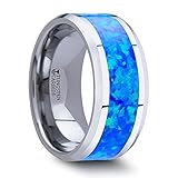 Roy Rose Jewelry Anillo de boda de tungsteno con incrustaciones de ópalo azul verde para hombre, ajuste cómodo pulido, 4 mm, 6 mm, 8 mm, 10 mm de ancho. Nombre del estilo: Quasar, metal, no conocido