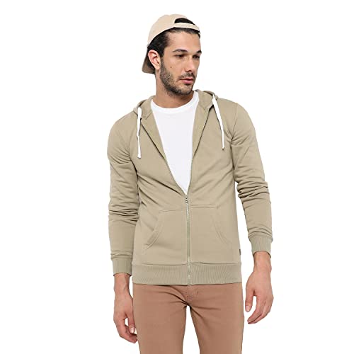 Image of CAHOOT Men's Dark Blue Zip-Front Hoodie with Contrast Drawstring for Casual Wear | Long Sleeve | Hooded Neck | Zipper Closure | Cotton Sweatshirt Crafted with Comfort Fit for Everyday Wear