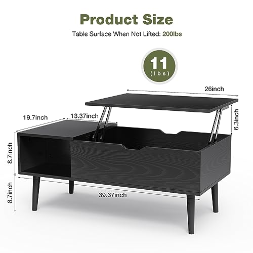 image for OLIXIS Wood Lift Top Coffee Table with Hidden Compartment and Large St