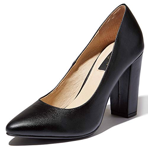 DailyShoes Women's Chunky Heel Round Toe Ankle Strap Pumps Shoes