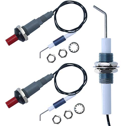 DIKOO 2 Sets Propane Push Button Piezo Igniter Kit with Threaded Ceramic Electrode Ignition Plug Wire Fit for Gas Fireplace/Oven/Range/Heater/Stove Spaker Generator Ignition