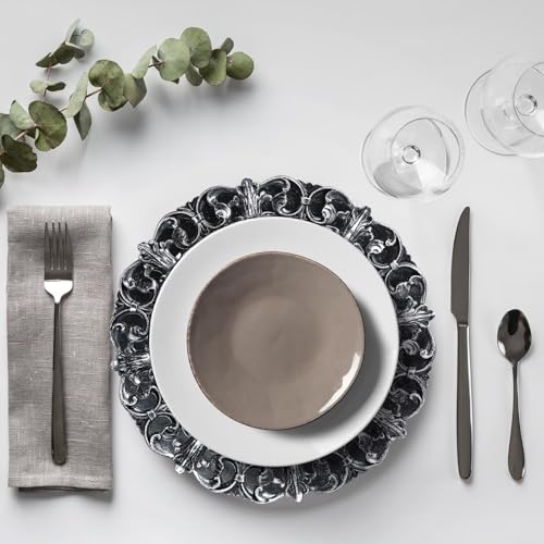 Leemxiiny Black Charger Plates Set of 6, Decorative Table Plastic Chargers for Dinner Plates, Party, Wedding, Thanksgiving, Christmas, 11B — view 3