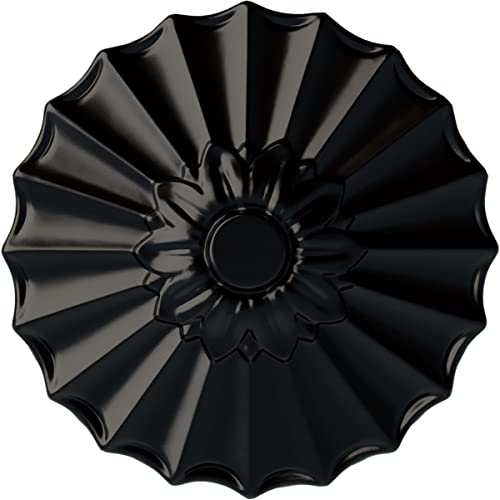Image of Ekena Millwork CM09SHBLF 9 inchOD X 1 3 /8 inchP Shakuras Ceiling Medallion Fits Canopies Up to 1 3 /8 inch, Jet Black