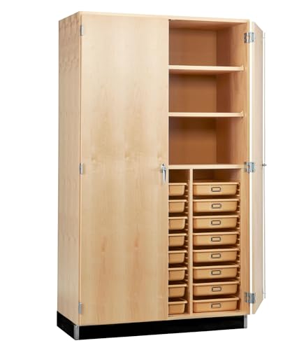 Diversified Spaces School Classroom Tall Tote Tray & Shelf Storage Cabinet, 48" W x 22" D x 84" H, 24 Trays, Light Hardwood Construction, Locking Double Doors, Chemical Resistant Finish, Made in USA
