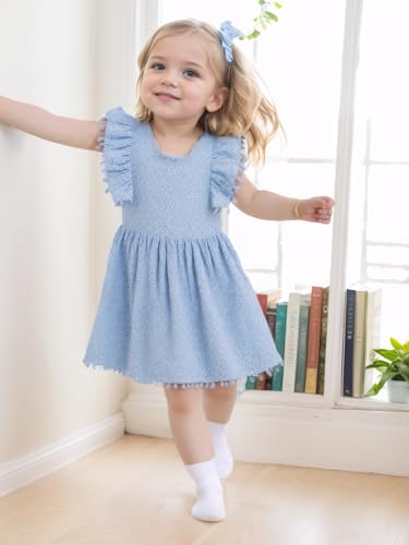 Toddler Girls Lace Dress Pom Pom Ruffle Sleeve Kids Party Birthday Princess Dresses for Age 12 Months-5 Years3