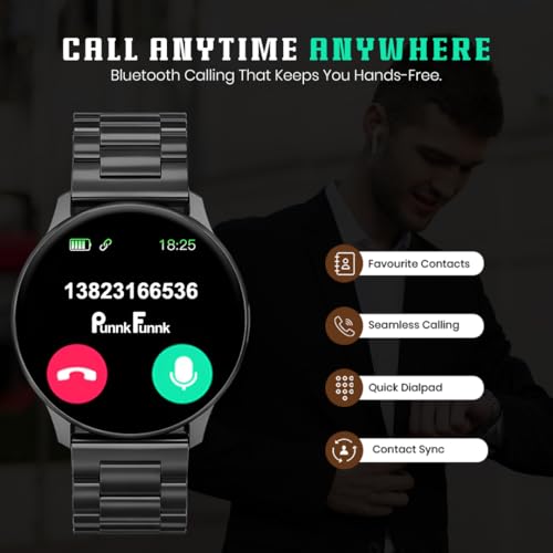 Image of PunnkFunnk Active 5 Smart Watch with 1.3 inch AMOLED HD Display | Bluetooth Calling, AI Voice Assistant, 100+ Sports Modes, Heart Rate & SPO₂ Tracking, IP68 Waterproof for Men & Women- (Metal Black)