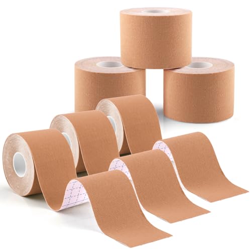 Foydream Tape Kinesiologico, 6 Rotolo Kinesio Tape, 5 cm x 5 m Kinesio Impermeabile Taping per Ginocchio, Spalla, Articolazione, Plantare (Colore Pelle)