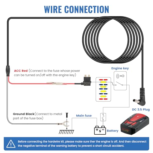 EWAY Radar Detector Hardwire Kit, DC3.5 Direct Wire Wiring Kit for Radar Detectors Power Cord Replacement for Cobra RAD 350 380 450 480i XRS9370 XRS955 XRS5300 XRS7700 Whistler Escort Uniden (13FT) - Thumbnail 5