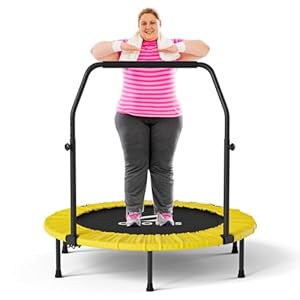 CLORIS 40”/48” Foldable Fitness Trampoline – Max Load 400lbs / 450lbs, Rebounder with Adjustable Foam Handle Indoor/Outdoor Fitness Body Exercise