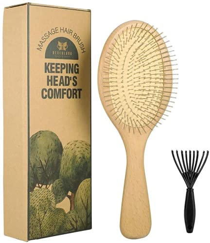 Wooden Hair Brush with Steel Bristle, Neverland Detangling Hair Brush with Metal Pin,Summer Day Metal Hair Brush for Women Men Children, Massage Scalp Hair Brush for All Types Hair & Daily Use