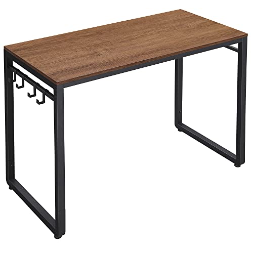 VASAGLE ALINRU Computer Desk, Office Desk with 8 Hooks, for Study, Home Office, Easy Assembly, Steel Frame, Industrial, 39.4 x 19.7 x 29.5 Inches, Walnut Brown and Black ULWD045B08