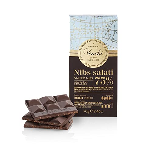 Venchi -Tablette de Chocolat Extra Noir aux Nibs de Cacao Salés, 70 g - Sans gluten - Vegan Cover