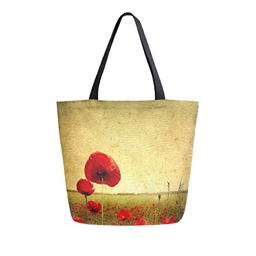 Mnsruu Sac fourre-tout réutilisable pour femme, motif coquelicot, floral, aquarelle, grand sac à main, décontracté, sac à bandoulière, pour le shopping,...