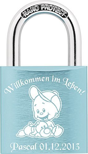 Preisvergleich Produktbild Babyschloss Liebesschloss ABUS mit Wunschtext und Motiv Gravur Baby Lock