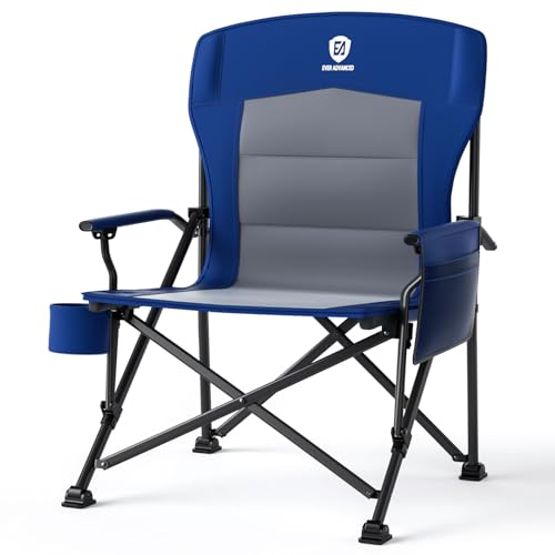 EVER ADVANCED Campingstuhl Faltbar 230KG Belastbar XL Klappstuhl 62cm Sitzbreit mit Seitentasche Getränkehalter Übergroß Faltstuhl Angelstuhl für Camping Outdoor Balkon Garten