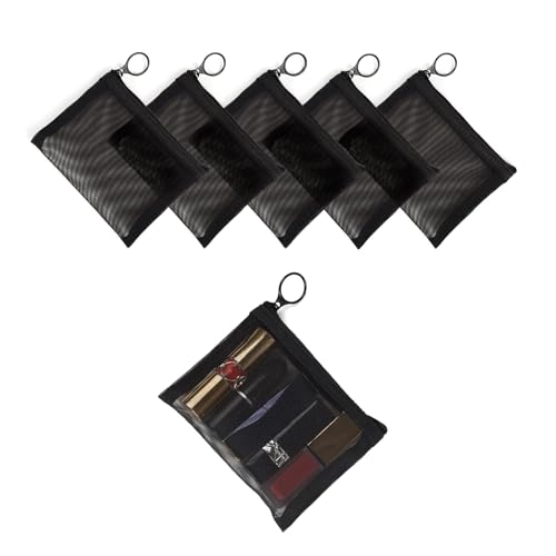 Image of Patu Mini Zipper Mesh Bags, 4 inch x 5 inch, Size S / A7, 5 Pieces, Beauty Makeup Lipstick Cosmetic Accessories Organizer, Small Travel Kit Storage Pouch, Black
