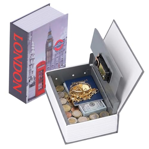 Tissting Book Safe with Combination Lock 7.1 x 4.6 x 2.2in London Clock Steel Book Hidden Diversion Safe Lock Box Code Lock Storage Box for Cash Jewelry