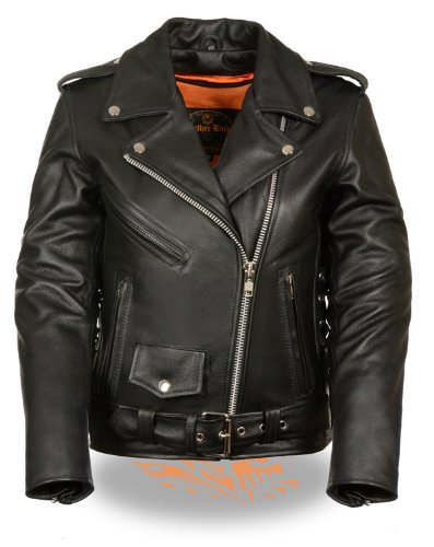 Women's Classic Side Lace Motorcycle Jacket w/Full Sleeve Zip Out Liner (XX-Large)