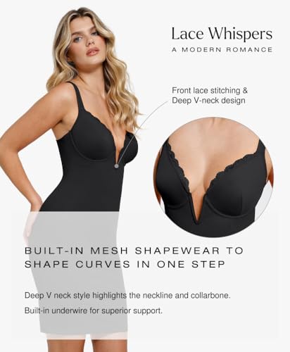 Image of Popilush Women's 2026 V Neck Mini Dress Sexy Lace Bodycon Shapewear Dresses Cocktail Party Evening Date Night