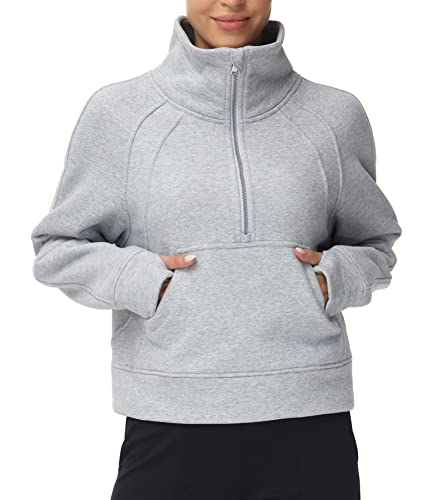 Women's Half Zip Fleece Pullover with Pockets and Thumb Hole