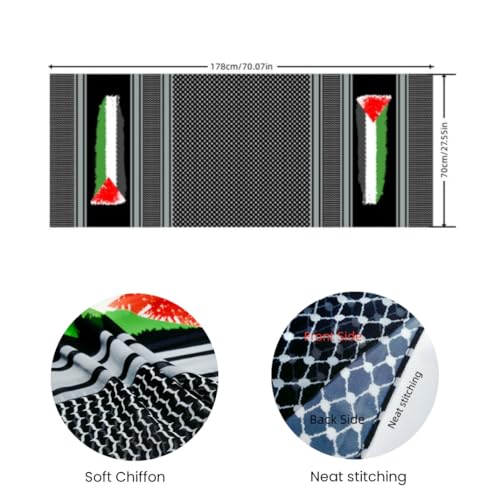 Palestine Flag Keffiyeh Scarf Hijab, Arab Muslim Women Printed Chiffon Scarf Long Scarf 178cmx70cm (70 “x28”)3