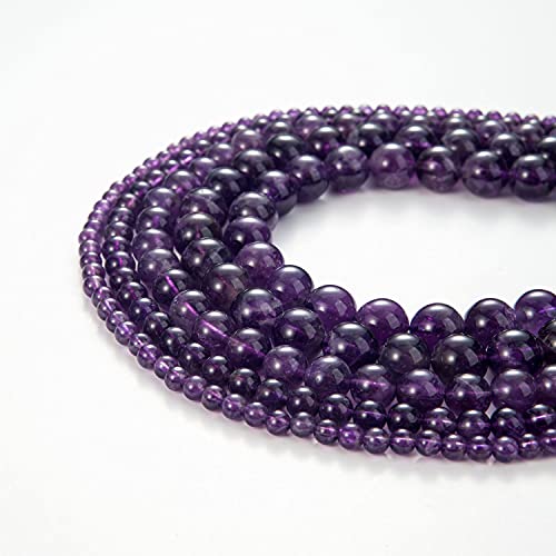 Image of 100Pcs Natural Stone Beads 8mm Amethyst Round Gemstone Loose Beads with Elastic Bracelet String for Bracelets Necklace Jewelry Making