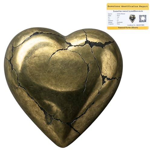 Image of Certified Pyrite Crystal Heart Palm Pebbles Stones for Anxiety Stress Relief Massage - AAA Grade Original Healing Gemstone Agate Heart Palm Stone for Yoga Meditation Spiritual