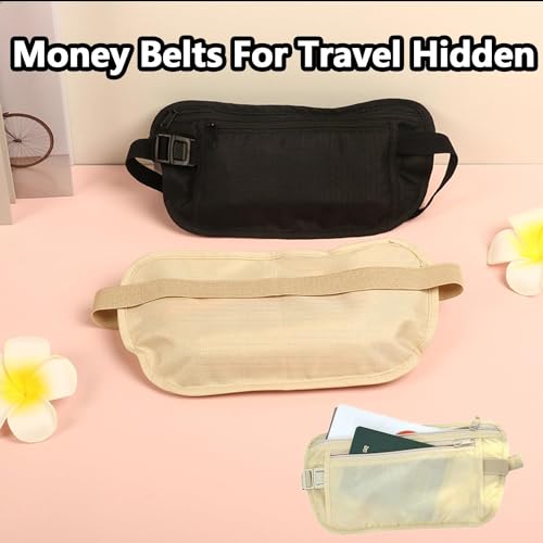 NUDFSY-Money-Belt-2-Pieces-Money-Belts-for-Travel-Hidden-Travel-Money-Belt-with-Adjustable-Elastic-Strap-Sling-Multipurpose-Waterproof-Travel-Bag-for-Cell-Phone-Passport-Cash-Debit-Credit-Cards