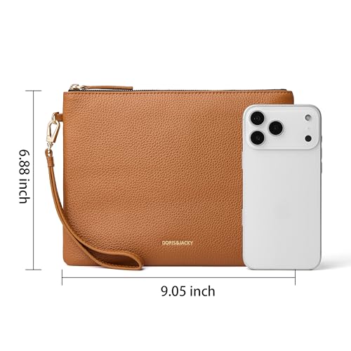 Image of DORIS&JACKY Women Leather Clutch Purse and Phone Wallet with Wristlet Strap | Soft Designer Evening Party Bag, Thin Slim RFID Blocking Cellphone Pouch Case, Formal Casual Handheld Premium Little Purse