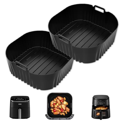 2 Piezas Molde Silicona Freidora de Aire, 23cm Caliente Air Fryer Accesorios Para Cosori 5,5L/6L/6,L, Philips Série 2000 6.2L Na230/00,Accesorios Freidora de Aire,Recipiente Air Fryer