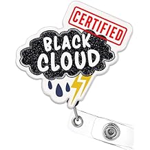 Plifal Badge Reel Holder Retractable with ID Clip for Nurse Nursing Name Tag Card Funny Certified Black Cloud Nursing Student Teacher Doctor RN LPN Medical Assistant Work Office Alligator Clip