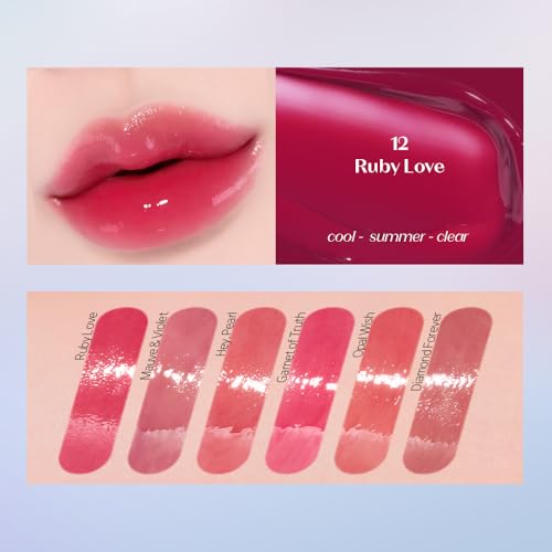 Image of ETUDE Over Glowy Lip Stain Tint #12 Ruby Love | Non-Sticky Vegan Lip Tint | Moisturized & Long-lasting Lip Gloss | Daily Tint for Dry Lips, Korean Makeup
