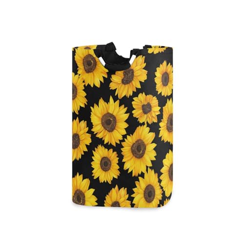 Jihqo Laundry Hamper Basket Sunflower Black Collapsible Nursery Storage Bin Waterproof Clothing Baskets for Home Bedroom Bathroom Washing Room