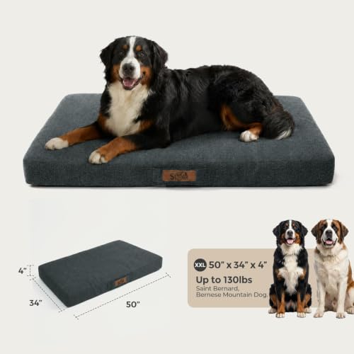 Image of Sytopia 50 Inch Indestructible Dog Bed for XXL Dogs, Waterproof Chew Proof Orthopedic Pet Mat for Crate with Machinne Wshable Cover, Great for Indoor Outdoor Use, Dark Grey