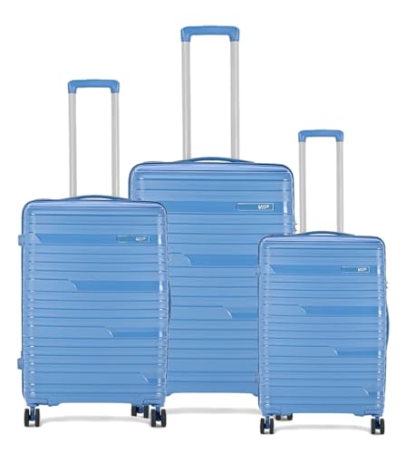 Image of VIP Matrix Hard Shell Trolley Luggage, 8 Wheels, PP Material with Flushed Combi Lock, Anti-Theft Zip (Ocean Blue, Set of 3 (Cabin, Medium, Large))