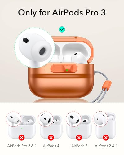 Image of ESR for AirPods Pro 3 Case (2025), Compatible with AirPods Pro 3 (USB-C Cable), MagSafe Ready, Magnetic Lid Lock, Full Drop Protection Cover with Lanyard, Orange