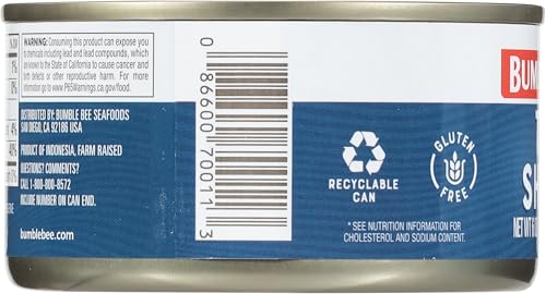 Bumble Bee Tiny Canned Shrimp, 6 oz Can - Shrimp in Water, Cooked, Peeled, Deveined - 22g Protein per Serving - Gluten Free