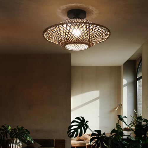 Lustre suspension artisanale en bambou authentique 40cm douille E27