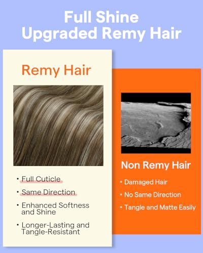 Image of Full Shine 18 Inch Clip in Extensions Remy Human Hair | Clip in Hair Extensions, Chestnut Brown Balayage to Brown With Platinum Blonde, Real Hair Clip ins, Double Weft, 7 Pcs 120g
