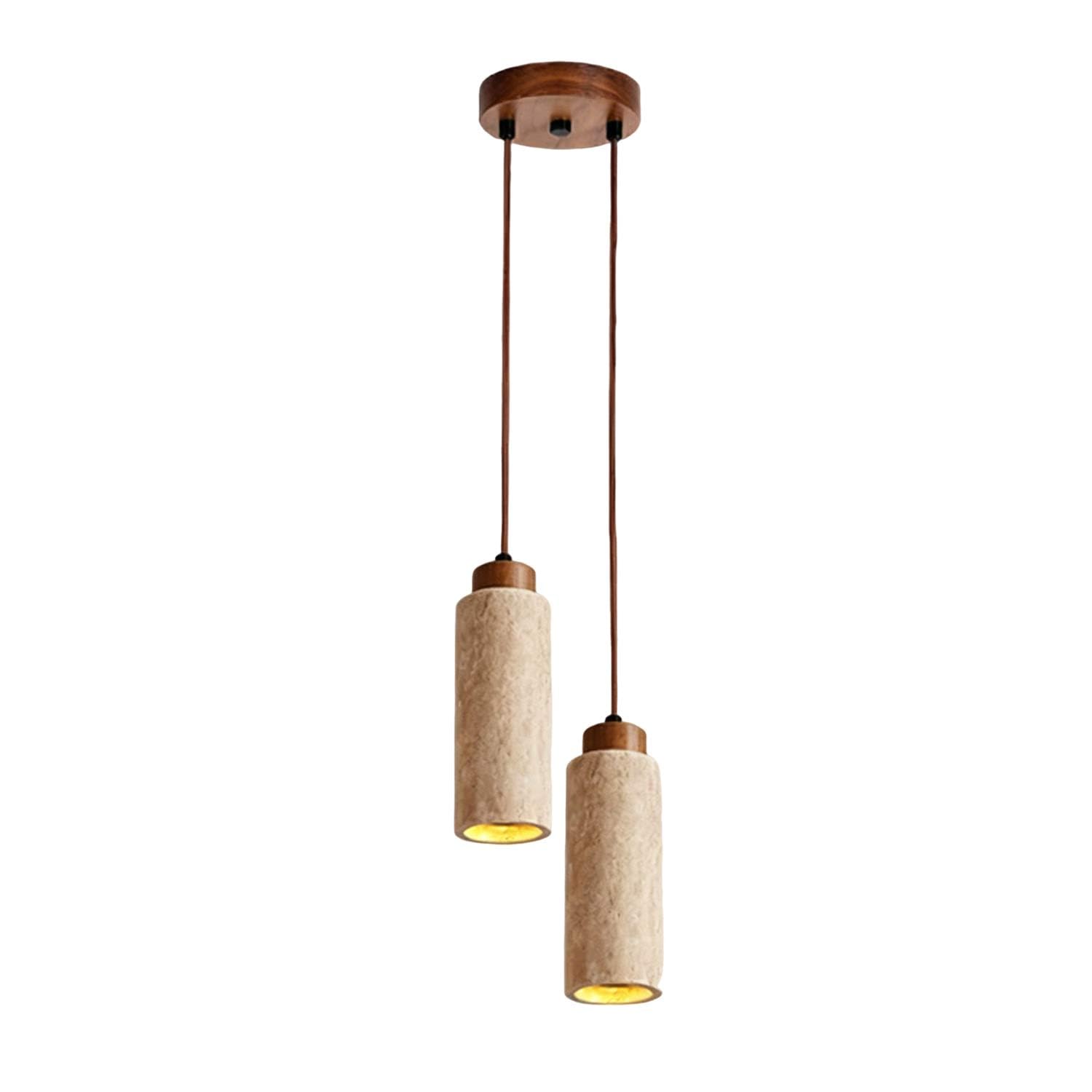 USMJQVZ 2-Light Yellow Travertine Stone pendant Light Japanese Wabi-Sabi Style Hanging Light Fixture Bedside Chandelier for Bedroom Living Room Dining Room