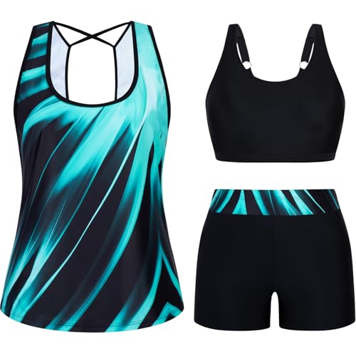 Arolina 3 Piece Swimsuits for Women Tankini Sets Modest Bathing Suits Plus Size Swimsuit Swimwear 2026 Blue Oblique Stripes 16 Plus