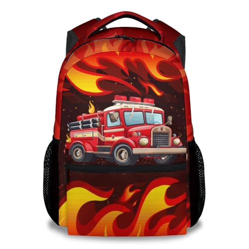 COZYAURA School Backpack for Boys - 17 Inches Large Capacity Fire Truck Bookbag for Kids - Red School Bags for Elementary - Lightweight Cartoon Backpack