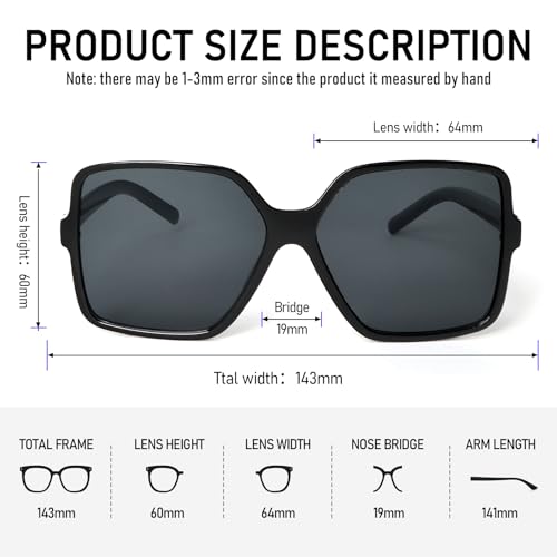 Retro Oversized Square Sunglasses for Women Big Large Wide Fashion Shades UV Protection3