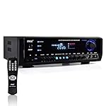 Pyle Wireless Bluetooth Power Amplifier System- 300W 4 Channel Home Theater Audio Stereo Sound Receiver Box Entertainment w/ USB, RCA, 3.5mm AUX, LED, Remote for Speaker, PA, Studio, Black - PT390BTU
