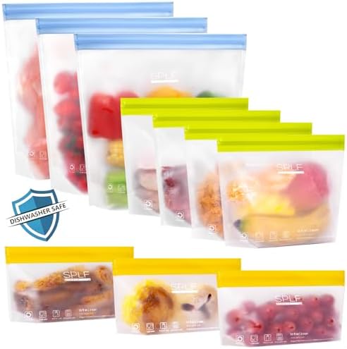 SPLF 10 Pack Stand-Up Reusable Food Storage Bags Dishwasher Safe, BPA Free Reusable Freezer Bags, Extra Thick Leakproof for Meal Prep, Sandwich, Bread, Veggies - 3 Gallon 4 Quart 3 Snack - Thumbnail 4