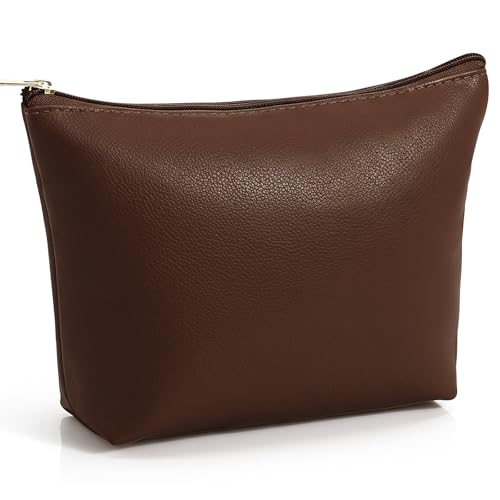 Kigeli PU Leather Makeup Bag for Women Gift Cosmetic Pouch for Purse Waterproof with PU Leather Travel Toiletry Organizer with Zipper for Women Bridesmaid Friend Gift(Coffee)