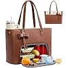 LOVEVOOK Work Tote Bag with Lunch Compartment, 3 in 1 Laptop Tote Bag for Women with Giant Tumbler Holder for Teacher, Nurse, Travel, Office, Daily