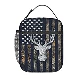 Deer Camo Camouflage American Flag Hunting Lunch Box For Boys Girls,Reusable Insulated Lunch Bag The