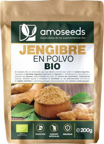 Jengibre en polvo Bio 200G | Articulaciones, Digestión | 100% raíces de Jengibre Orgánico Deshidratado | Sabor picante y alimonado | Primera Calidad
