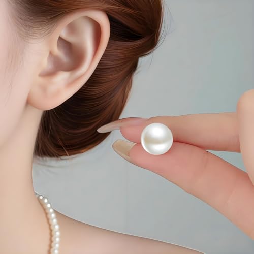 4 Pairs Pearl Stud Earrings 14K Plated Gold Sterling Silver Post Hypoallergenic Earring stud Round Large size Simulated pearl 8mm-14mm Set Earrings for women4